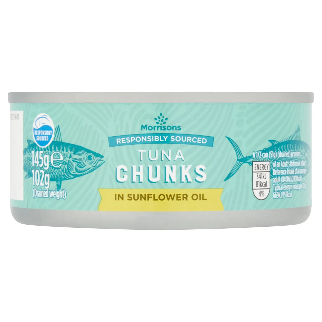 Morrisons Fad Free Tuna Chunks In Sunflower Oil 145G 葵花籽油浸可持續發展吞拿魚