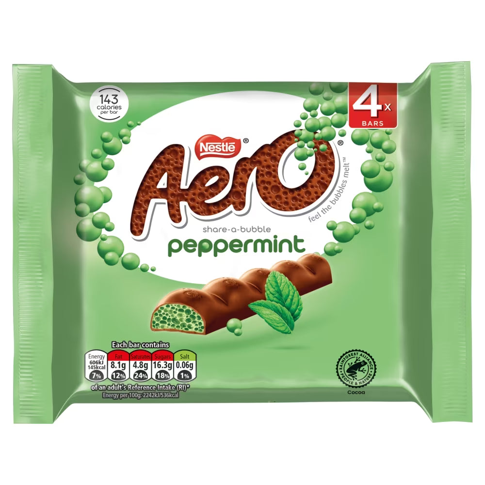 Aero Bubbly Peppermint Mint Chocolate Bar 4 Pack