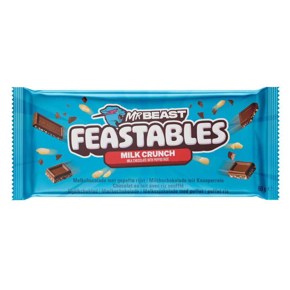 Feastables MrBeast Milk Crunch Milk Chocolate with Puffed Rice Bar 60g (Large) 野獸先生脆米朱古力(增量版)