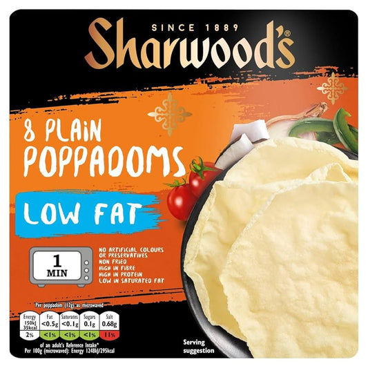 Sharwood's 8 Plain Low Fat Poppodums