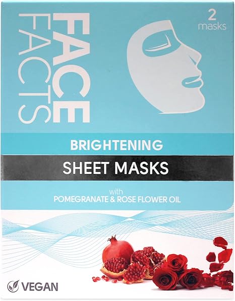 Face Facts Brightening Sheet Masks Pomegranate & Rose Oil 2pc