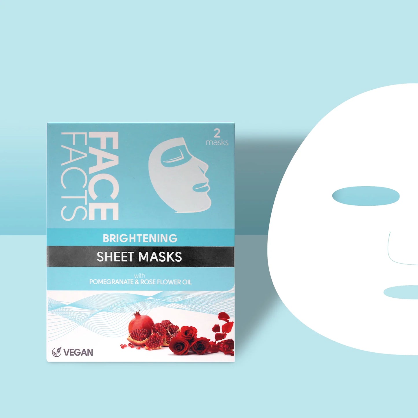 Face Facts Brightening Sheet Masks Pomegranate & Rose Oil 2pc