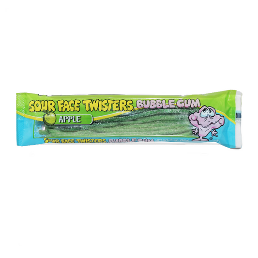 Sour Face Twisters Apple Bubblegum Straws 57g 酸到面容扭曲蘋果吹波糖
