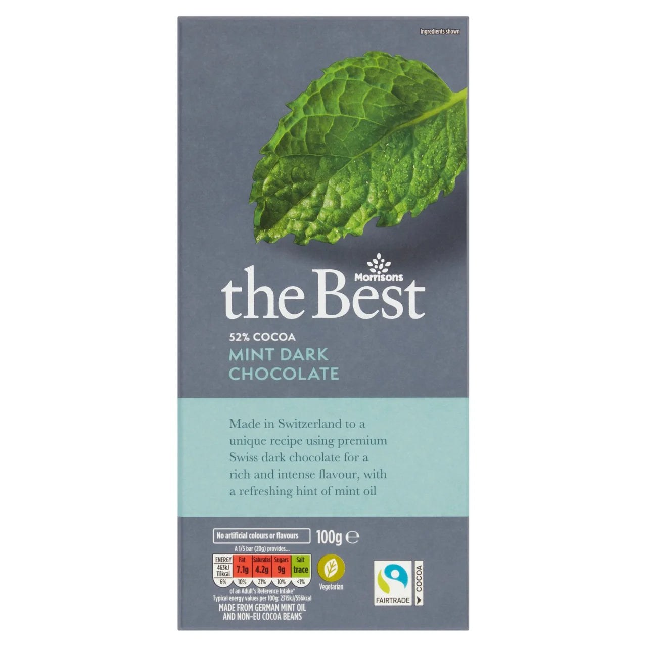 Morrisons The Best 52% Cocoa Mint Dark Chocolate 100g