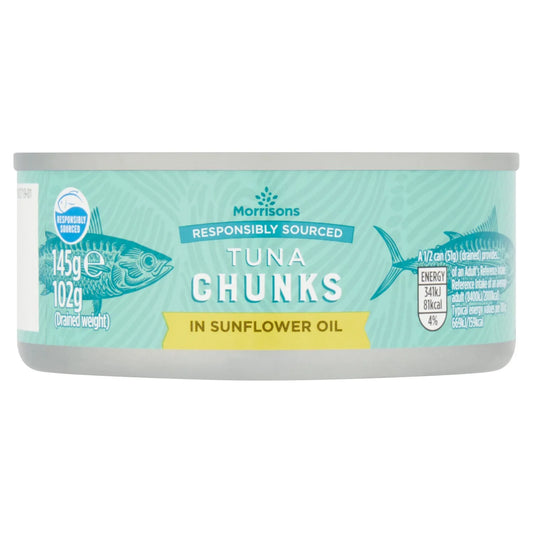 Morrisons Fad Free Tuna Chunks In Sunflower Oil 145G 葵花籽油浸可持續發展吞拿魚