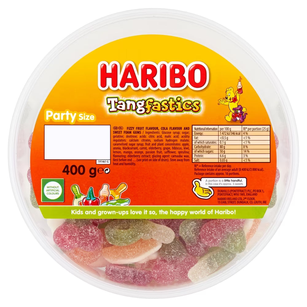 Haribo Tangfastics Fruit & Cola Flavour Fizzy Jelly Sweets Tub 400g 哈瑞寶盒裝酸沙什錦軟糖