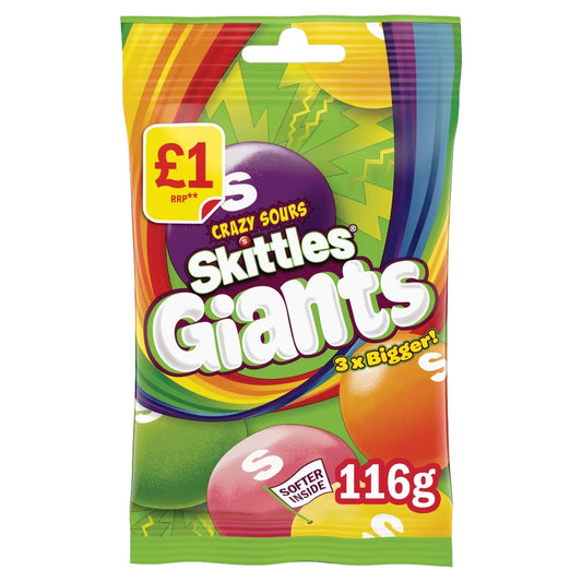 Skittles Giants Vegan Sour Treat Bag 116g 巨型酸彩虹糖