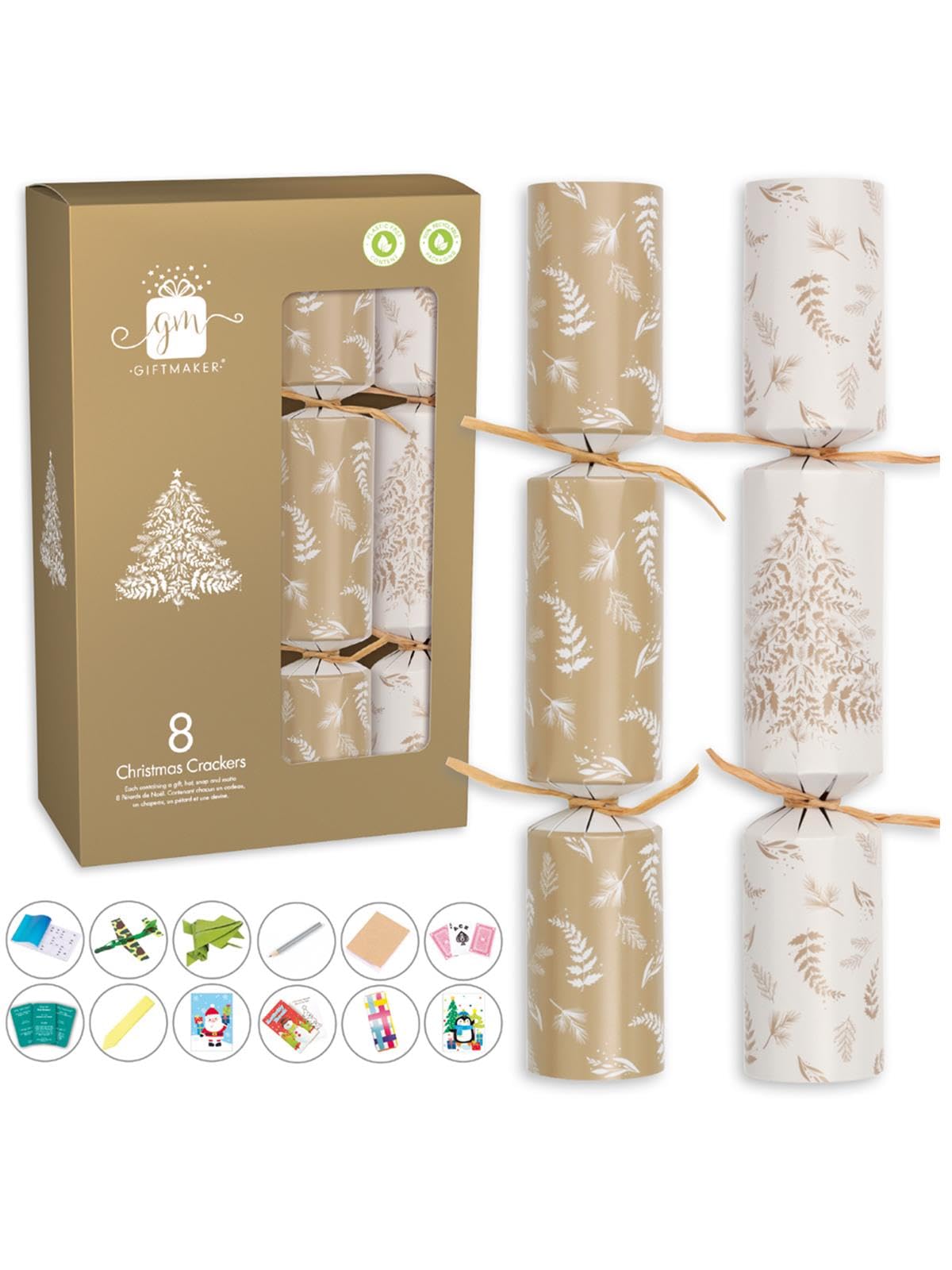 Gift Maker Cream & Gold Luxury Christmas Crackers 8pc 奶油色&金色豪華聖誕拉炮(8件裝)