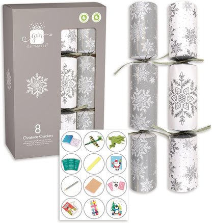 Gift Maker Silver & White Luxury Christmas Crackers 8pc 銀白豪華聖誕拉炮(8件裝)