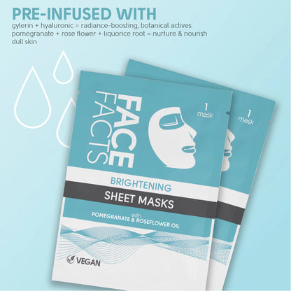 Face Facts Brightening Sheet Masks Pomegranate & Rose Oil 2pc